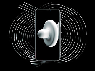 Mobile phone icon with sound waves. Mobile phone graphic. Generative Ai Illustration. 