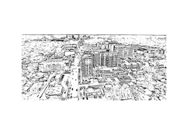 Building view with landmark of  Rochester is the city in Minnesota.Hand drawn sketch illustration in vector.