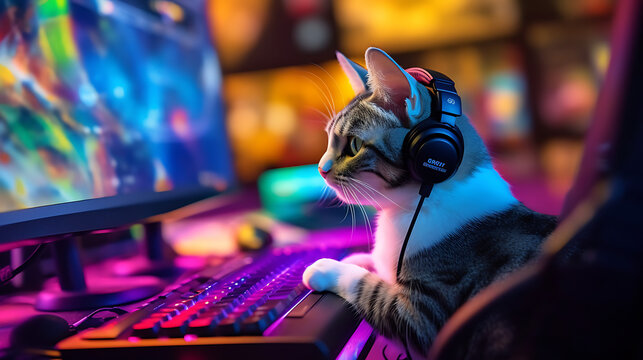 Photograph Showcasing a streaming Cat Delighting Global Viewers with its Enchanting Live-Stream - Generative AI, Generatieve, AI
