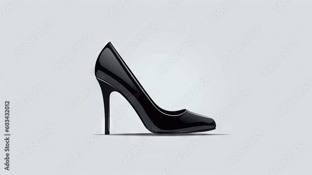 Poster a black high heeled shoe with a high heel and a pointed toe on a white background with a shadow from