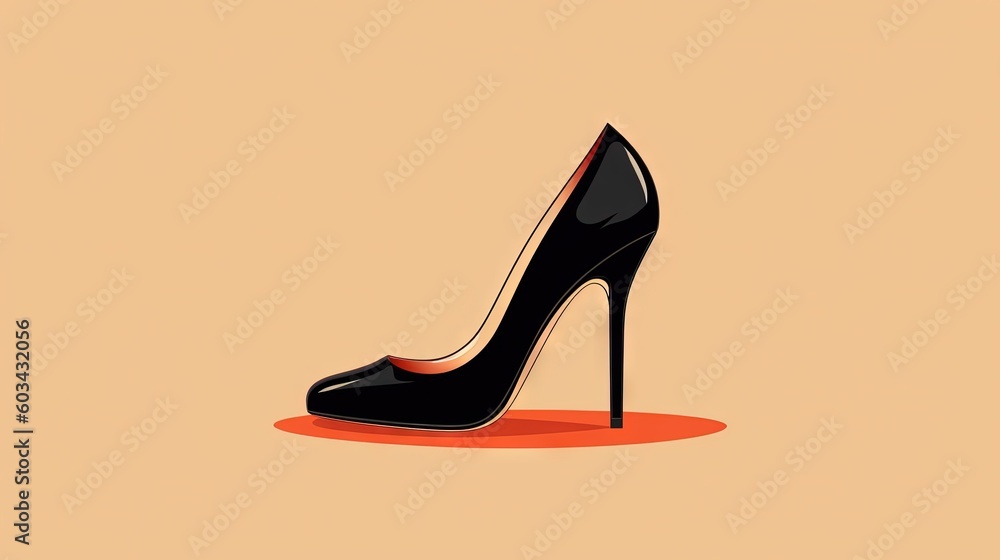 Poster a black high heeled shoe with a red bottom on a beige background with a red bottom on the bottom of 
