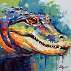 Colorful painting of a crocodile