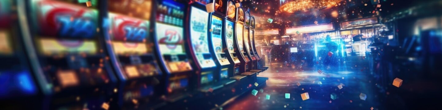 Banner Of Colorful Casino Slot Machines Background Generative AI