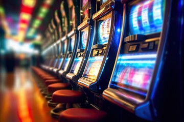 Fototapeta na wymiar Colorful Slot Machines Backdrop Generative AI