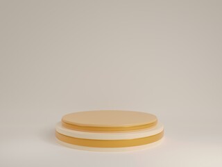 Abstract rendering 3d shape for advertising product display with copy space. Modern wood geometric podium.Product display presentation on cement floor background. Studio room concept.3D rendering.