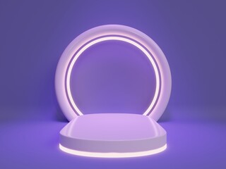 3D Abstract Visualization For Advertising Products Display With Copy Space Modern geometric podium in purple tones Product Rendering Presentation .3D Rendering