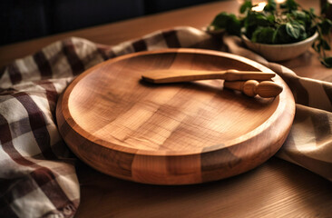 Obraz premium a wooden board with a napkin on top