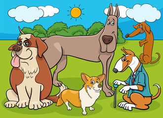 cartoon purebred dogs and puppies comic characters group