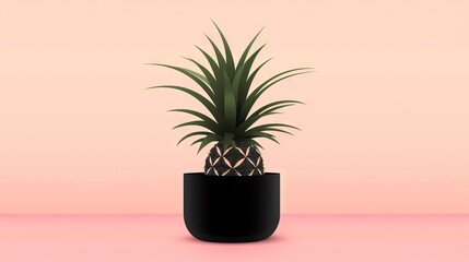  a pineapple plant in a black pot on a pink background with a pink wall in the back ground and a pink wall in the back ground.  generative ai