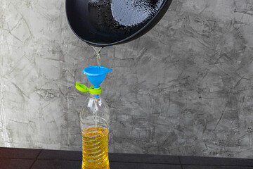 Pour the used cooking oil from the pan into a plastic bottle. Old or used cooking oil can be...