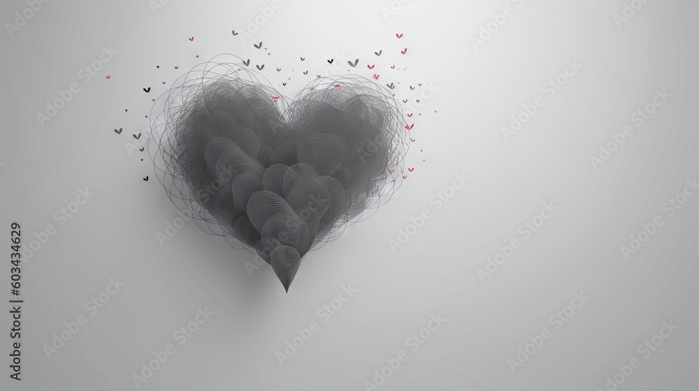 Poster a heart shaped object with a lot of butterflies flying in the air above it on a white background wit