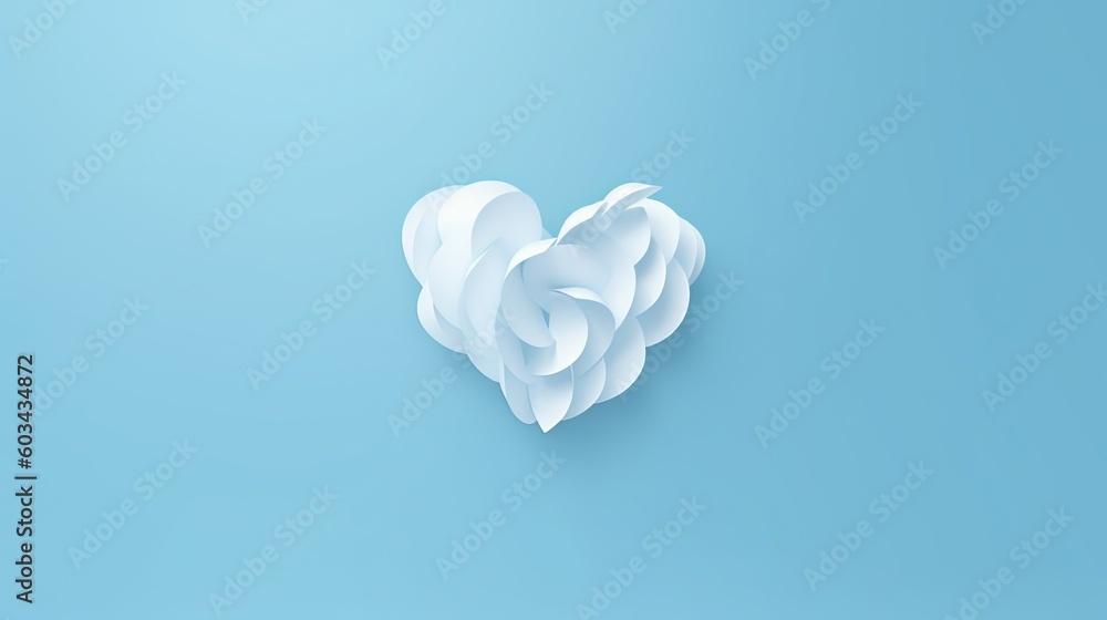 Poster a paper heart on a blue background with a shadow of the paper in the shape of a heart with a shadow 