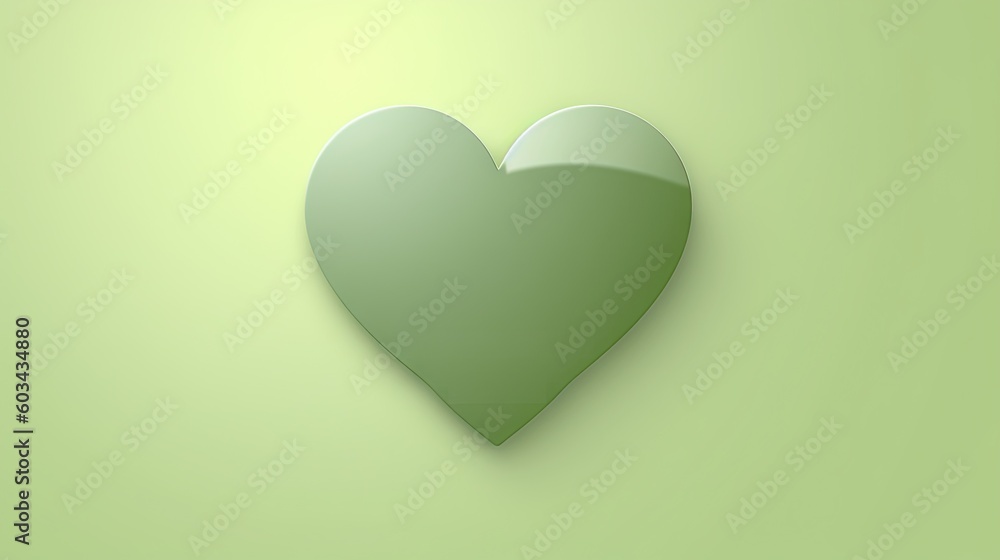 Poster a green heart shaped object on a green background with a shadow of the heart on the left side of the