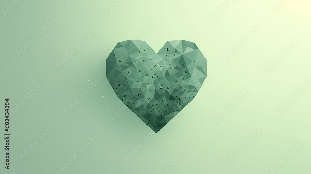Poster a heart shaped piece of paper on a light green background with a pattern of small dots in the shape 
