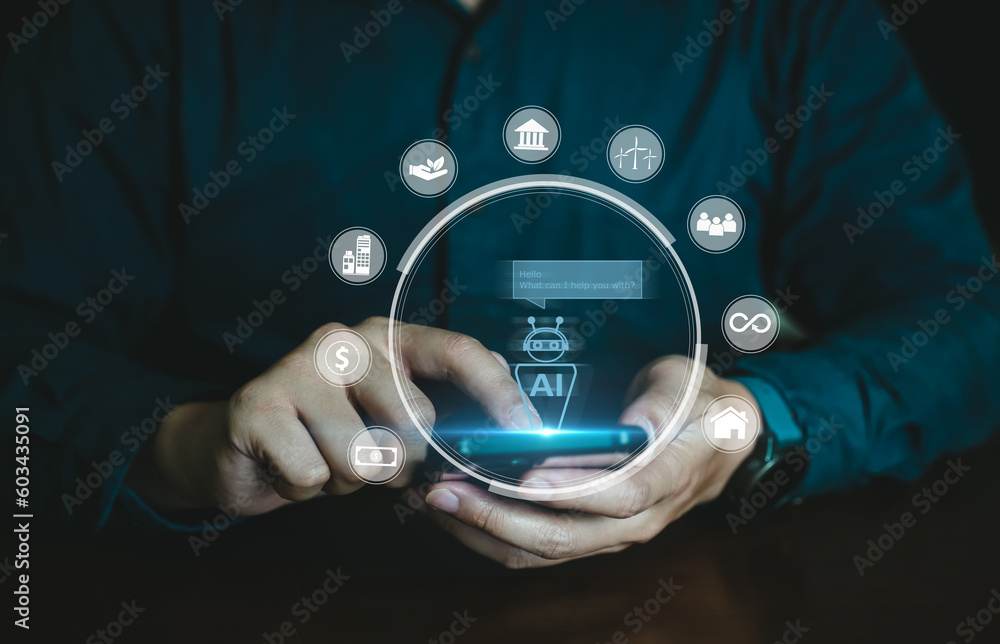 Poster ai and auto chat service on application and online network concept.