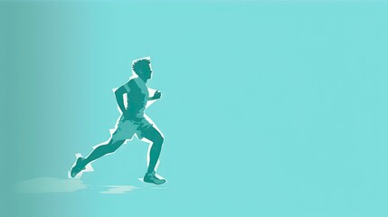 Fototapeta na wymiar a man running on a blue background with a shadow of a man running on the ground with a blue sky behind him and a blue sky background. generative ai