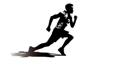  a silhouette of a man running on a white background with a shadow of a man running on the ground and a shadow of a man running on the ground behind him.  generative ai