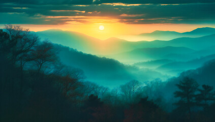 Fototapeta na wymiar sunrise in the mountains, full frame