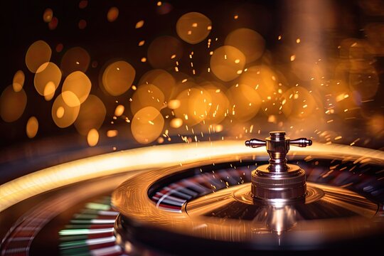 Golden Spinning Roulette Gaming Backdrop Generative AI