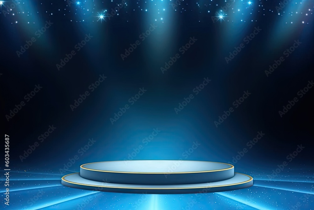 Poster blue glowing product display for advertisements generative ai