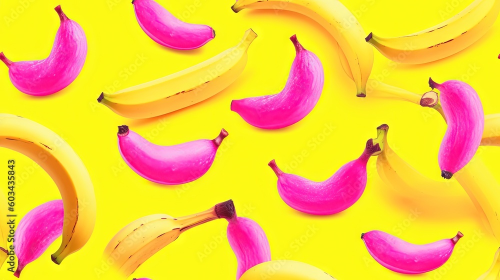 Aufkleber a bunch of bananas on a yellow background with a pink spot in the middle of the image and a pink spo