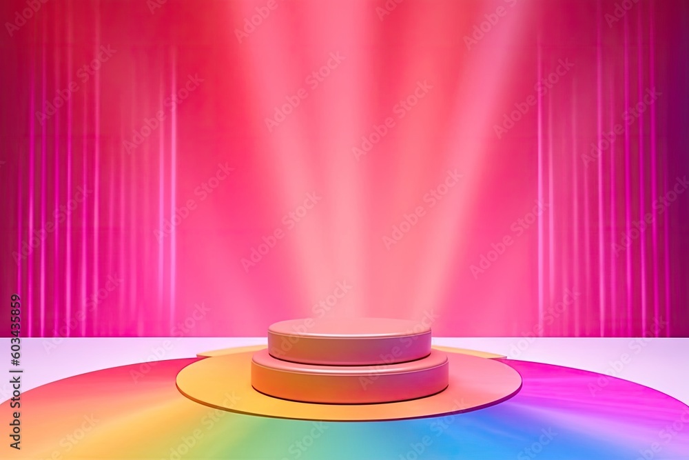 Aufkleber rainbow glowing podium background with copyspace generative ai