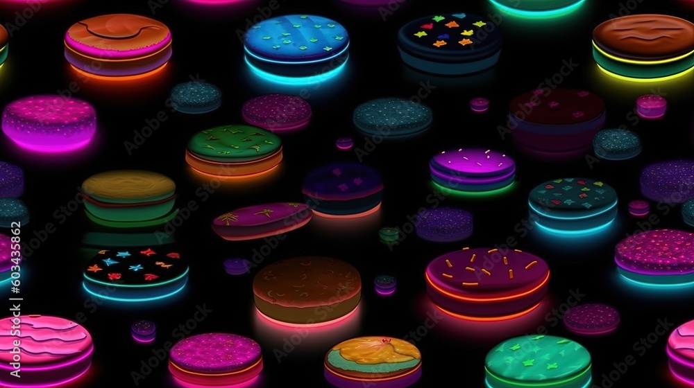 Aufkleber a bunch of cakes that are lit up in the night sky with different colors of lights on them and on top