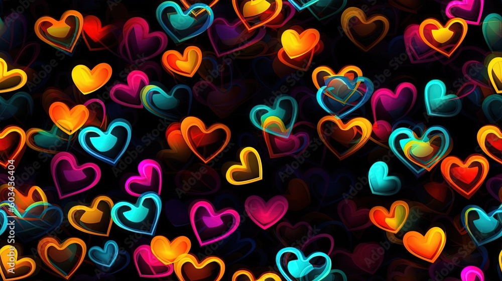 Aufkleber a bunch of hearts that are all different colors and shapes on a black background with a black backgr