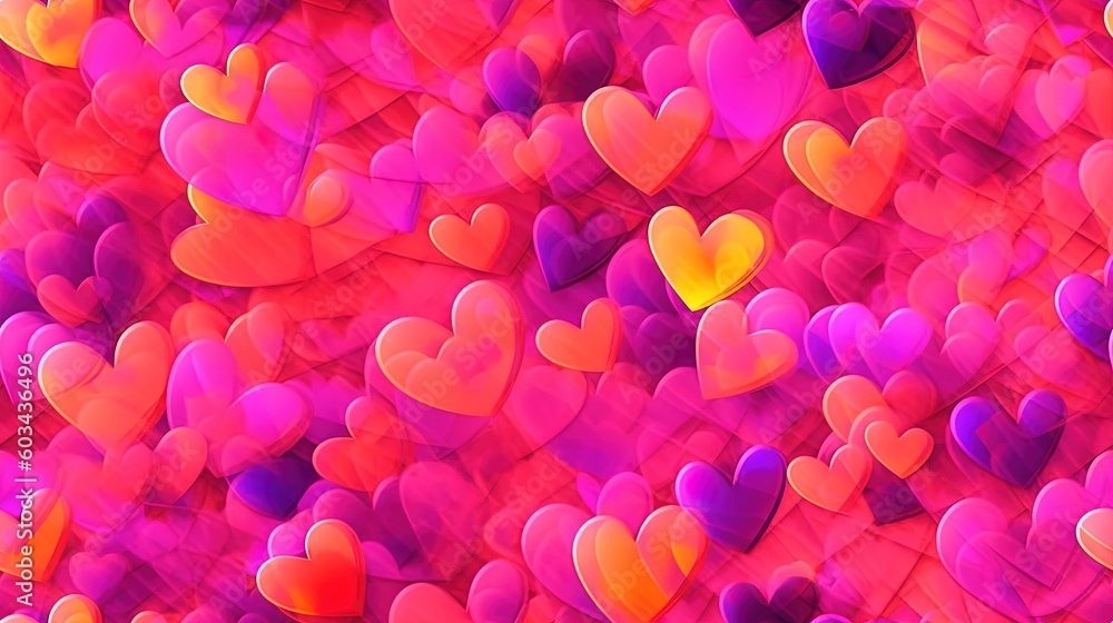 Aufkleber a large group of heart shaped balloons floating in the air on a pink and red background with a yello