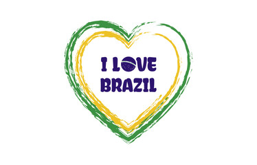 I love Brazil heart brush style logo with national flag colors. Patriotic vector illustration icon. Template for poster, card, banner, background, personal journals, travel diary or social media.
