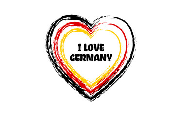 I love Germany heart brush style logo with national flag colors. Patriotic vector illustration icon. Template for poster, card, banner, background, personal journals, travel diary or social media.