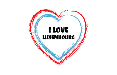 I love Luxembourg heart brush style logo with national flag colors. Patriotic vector illustration icon. Template for poster, card, banner, background, personal journals, travel diary or social media.