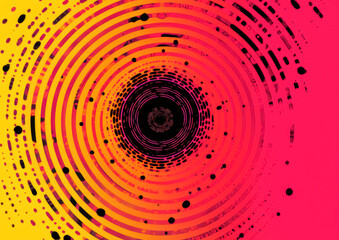 Pink and yellow dot pattern with yellow, in the style of concert posters, double tone effect, red, orange, yellow and neonpink tone with a retro style pattern. Generative Ai Illustration.