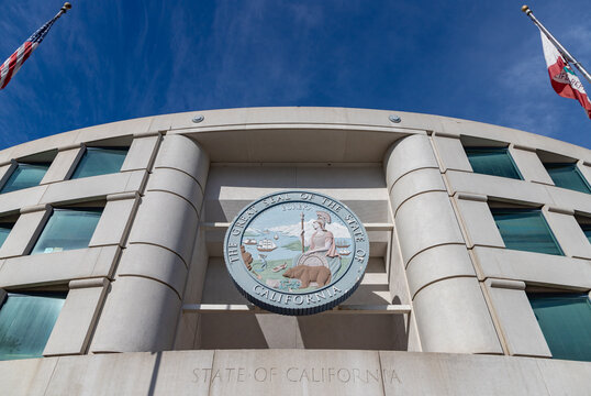 San Francisco, United States - November 27, 2022: A Picture Of The Great Seal Of The State Of California, On The Facade Of The State Of California Public Utilities Commission In San Francisco.