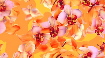  a bunch of flowers that are on a yellow background with a red center on the center of the image and a red center on the bottom of the image.  generative ai