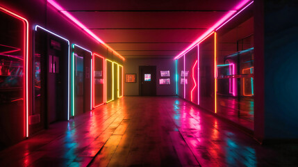 Fototapeta premium colorful neon lights and neon signs in a hallway