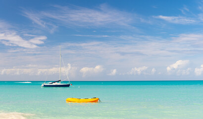 image of summer vacation boat on the beach. summer vacation boat.