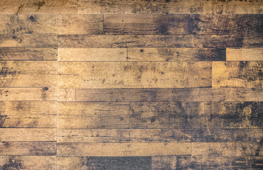 Old weathered hardwood planks used as interior wall surface paneling material, nobody