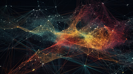 A network of colorful lines and nodes representing data flow and connectivity in a digital ecosystem Generative AI