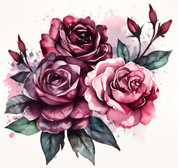roses of pink watercolor on a white background