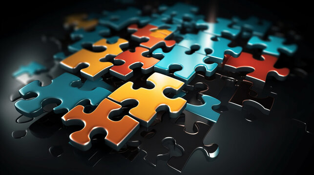 A series of interconnected puzzle pieces forming a cohesive network, representing collaboration and teamwork Generative AI