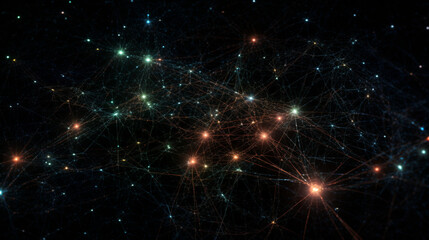 A network of interconnected stars against a dark background, illustrating cosmic connections Generative AI