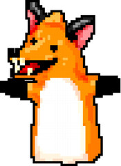 fox hand puppet game pixel art retro vector. bit fox hand puppet. old vintage illustration