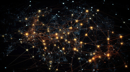 A network of interconnected stars against a dark background, illustrating cosmic connections Generative AI