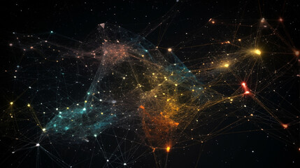 A network of interconnected stars against a dark background, illustrating cosmic connections Generative AI