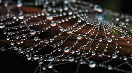 A close-up photograph of interconnected water droplets on a spider's web, symbolizing a natural network Generative AI