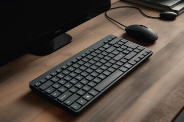 A refined and understated picture of a wireless keyboard and mouse set on a clean workspace Generative AI