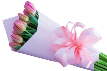 Pink tulips bouquet transparent background