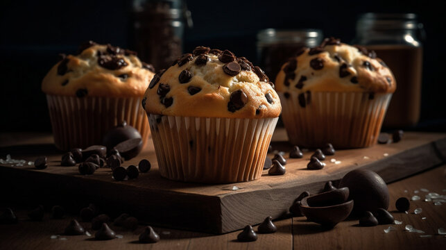 Vanilla muffins with chocolate chips. Image generated by AI.