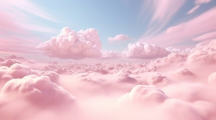 Generative AI, Pink magenta fantastic clouds, sky and landscape. Gentle colors and with bright lights.